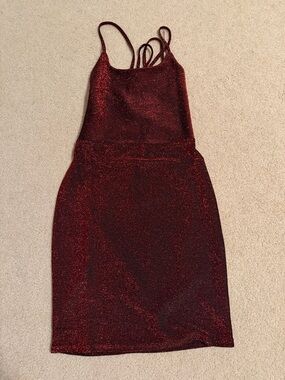 Sparkling Red Slip Party Dress with Strappy Back